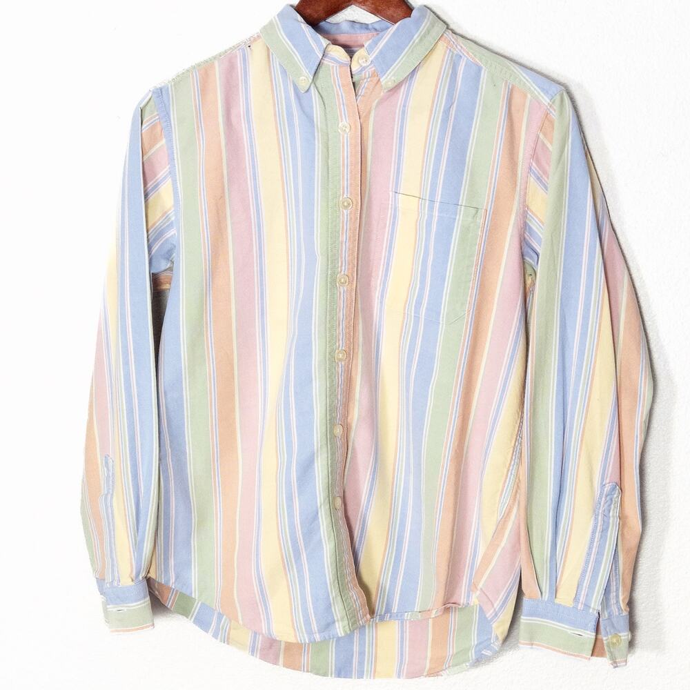 L.L.Bean Pastel Stripe Button Down Shirt Blue Pink Size XS Preppy Coastal
